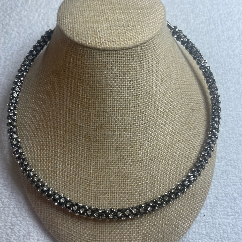 Nwot Kenneth Jay Lane Rhinestone Gunmetal Choker - image 1